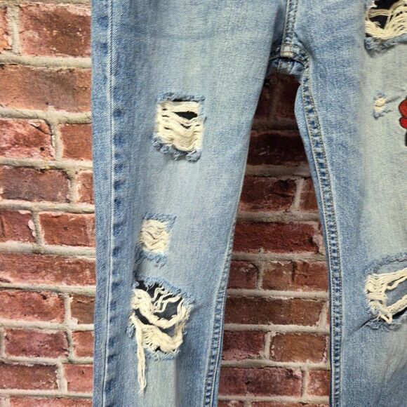 Hollister Skinny Jeans 28x30 | Distressed Rose Patch Vintage Y2K Denim Blue - Picture 5 of 6